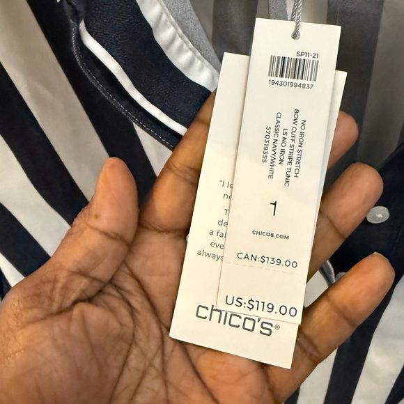 Chico's Blue and White Button Down Shirt with Cuffed Sleeves- Brand New - Picture 5 of 10